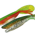 Vier Lieblingsköder des Autors (von vorne nach hinten): Shad Assassin (Bass Assassin), Fin-S Fish (Lunker City), Octo Tail (Rozemeijer) und Flipper Shad (HT-Baits).