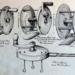 Aus dem Hildebrand-Katalog von 1880: Rollen und eine Maschine zur Vorfachherstellung (unten), gefertigt in München.