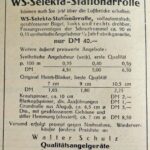 Werbung für die WS-Selekta-Grundrollen aus der Fischwaid, Mai 1949. Hier wird ein kleines silbernes Modell und ein minimal größeres eloxiertes Modell beschrieben.