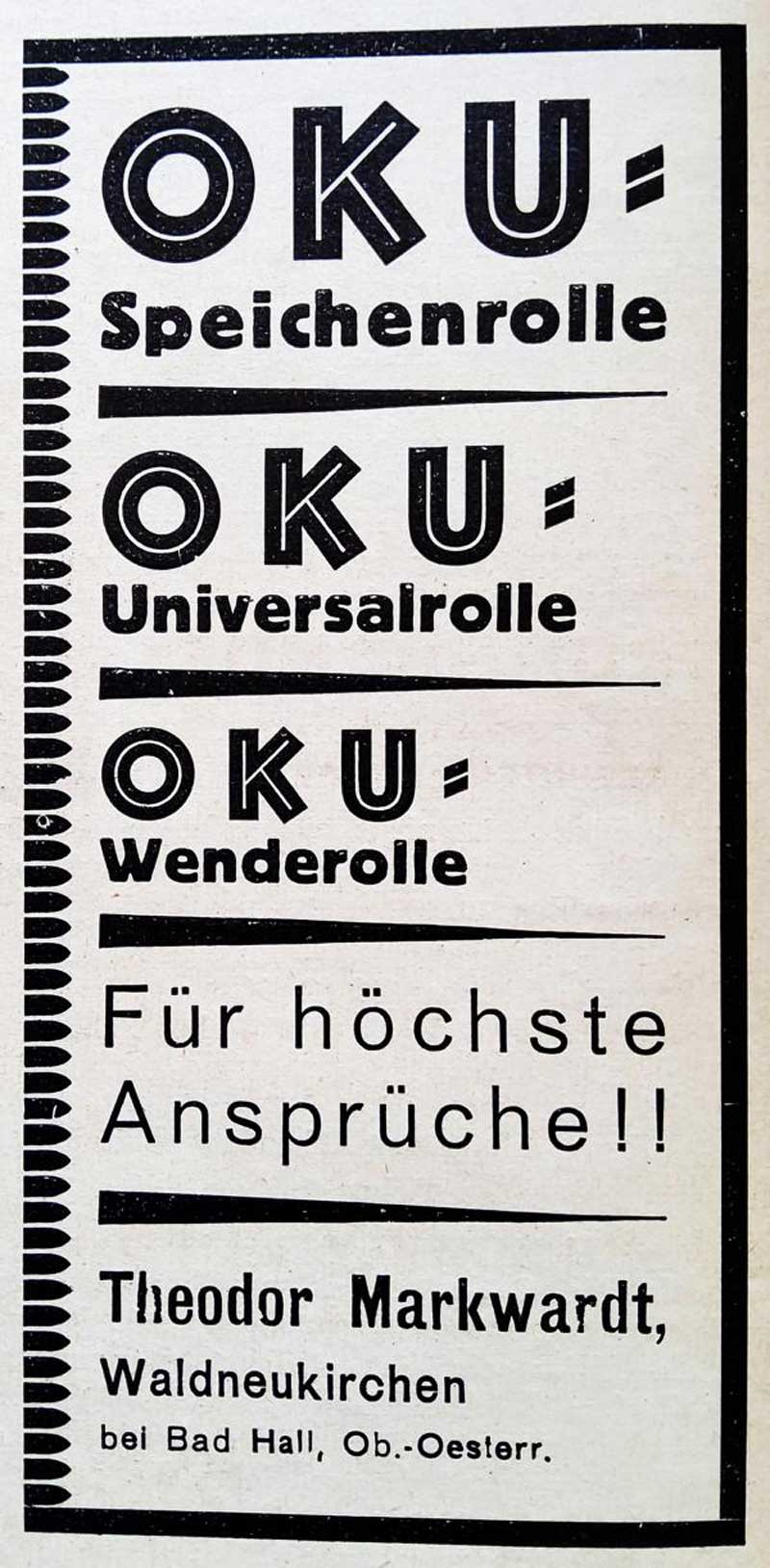 Oku-Anzeige aus "Der Angelsport", März 1931.