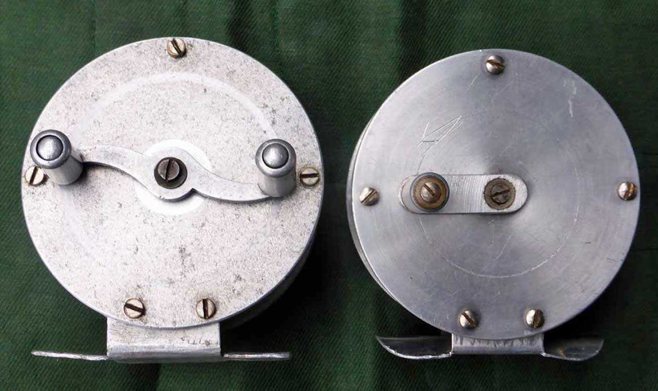 Schleifspuren im Vergleich: Links die normale Version mit Doppelkurbel, rechts die Fliegenrollen-Variante mit kurzer Einfachkurbel.
