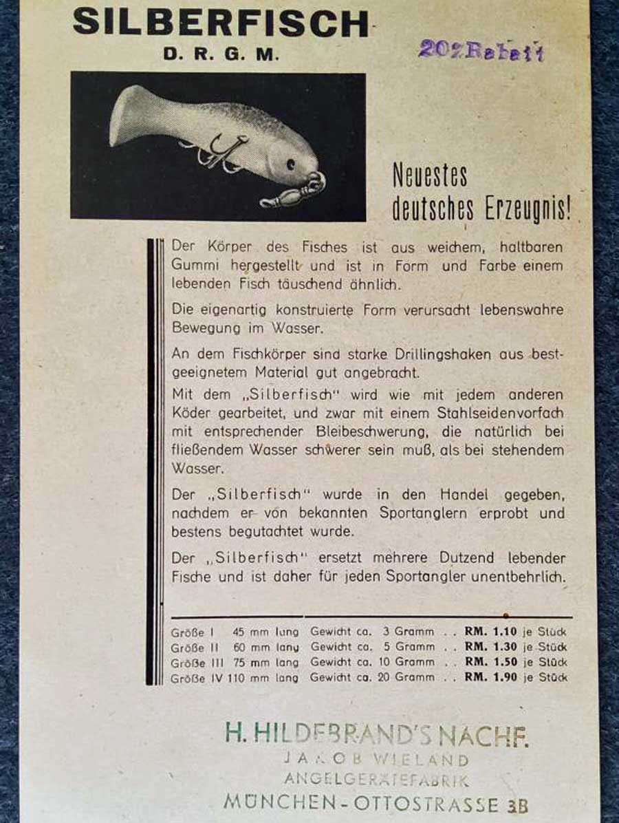 Auch bei Hildebrand-Wieland in München im Programm: Werbeblatt aus dem Jahr 1937.