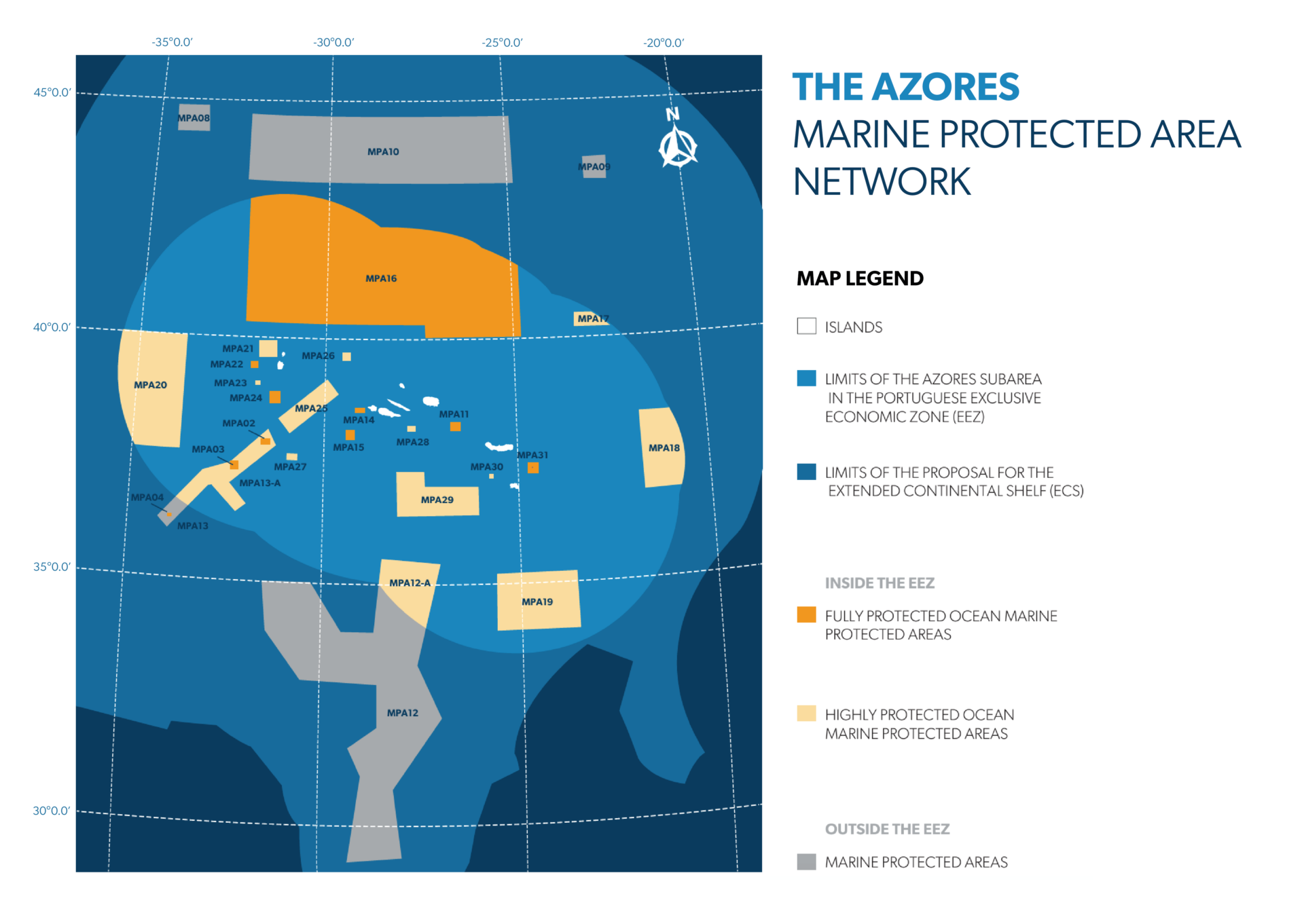 Die neuen Meeresschutzgebiete (Ocker und Beige) rund um die Azoren-Inseln. Bild: AZORES MPA NETWORK MAP