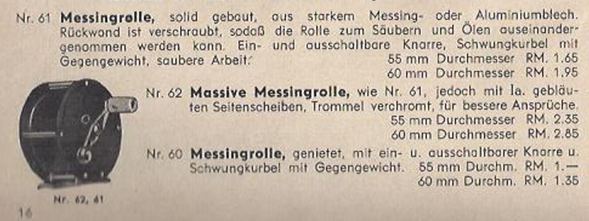 Verschiedene Messingrollen-Modelle im Noris-Katalog von 1938.