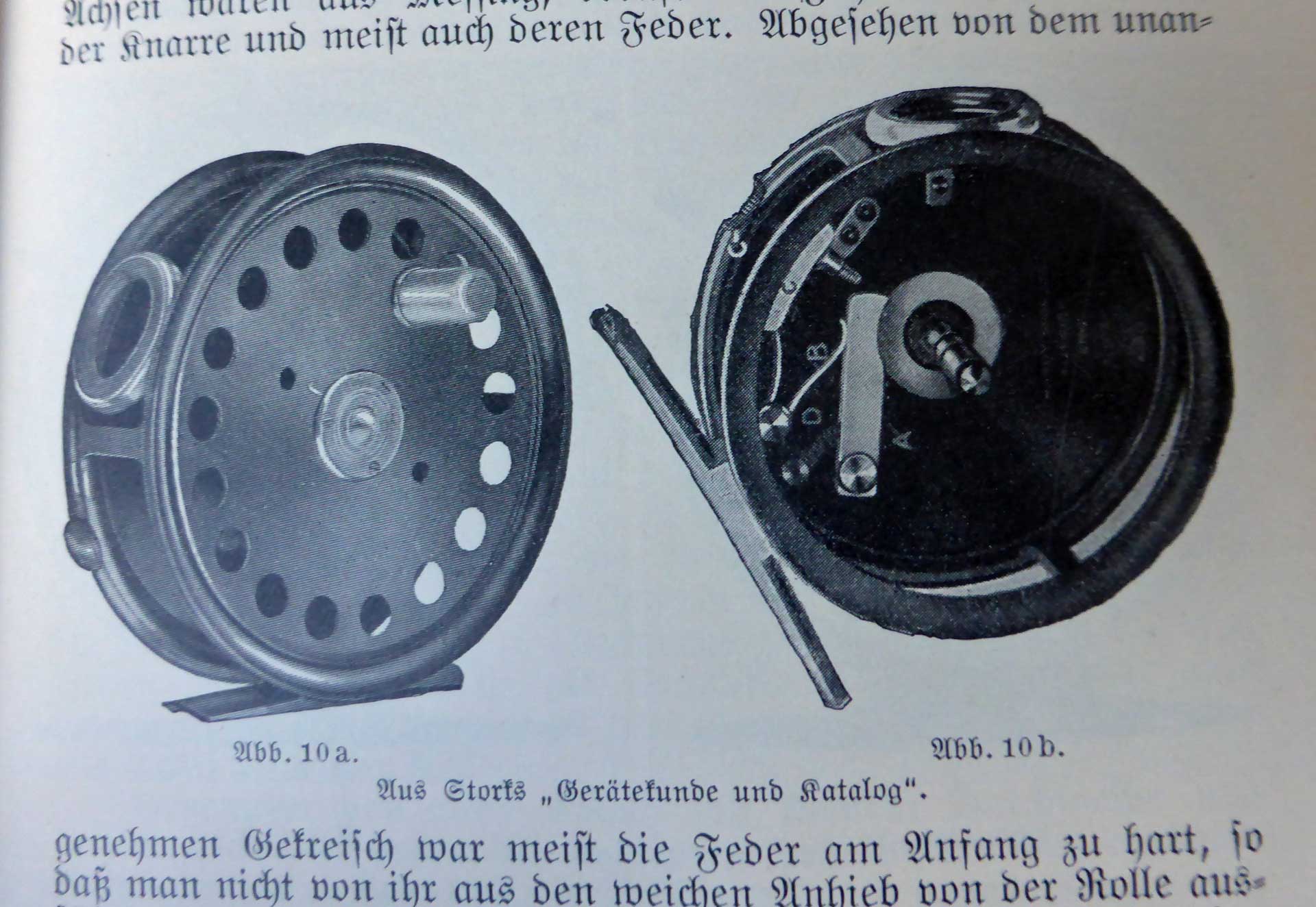 Hardy-Fliegenrolle in Dr. August Winter, Angelsport (Teil 3: Flugangeln), 1928. Die Abbildung stammt aus dem Stork-Katalog, ein eindeutiger Hinweis auf die Bezugsadresse.