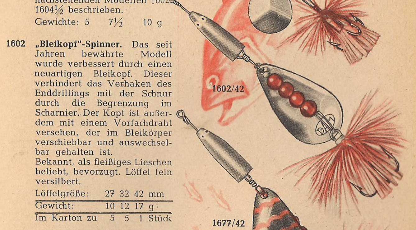 Im DAM-Katalog von 1954 hat der Bleikopf-Spinner 1602 dieses gewölbte Blatt.