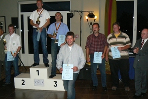 Die Sieger im Fünfkampf der Herren: Jens Nagel gewinnt mit 525,675 Punkten vor Heinz Maire-Hensge (SH/ 522,455) und Erek Kelterer (517,105).